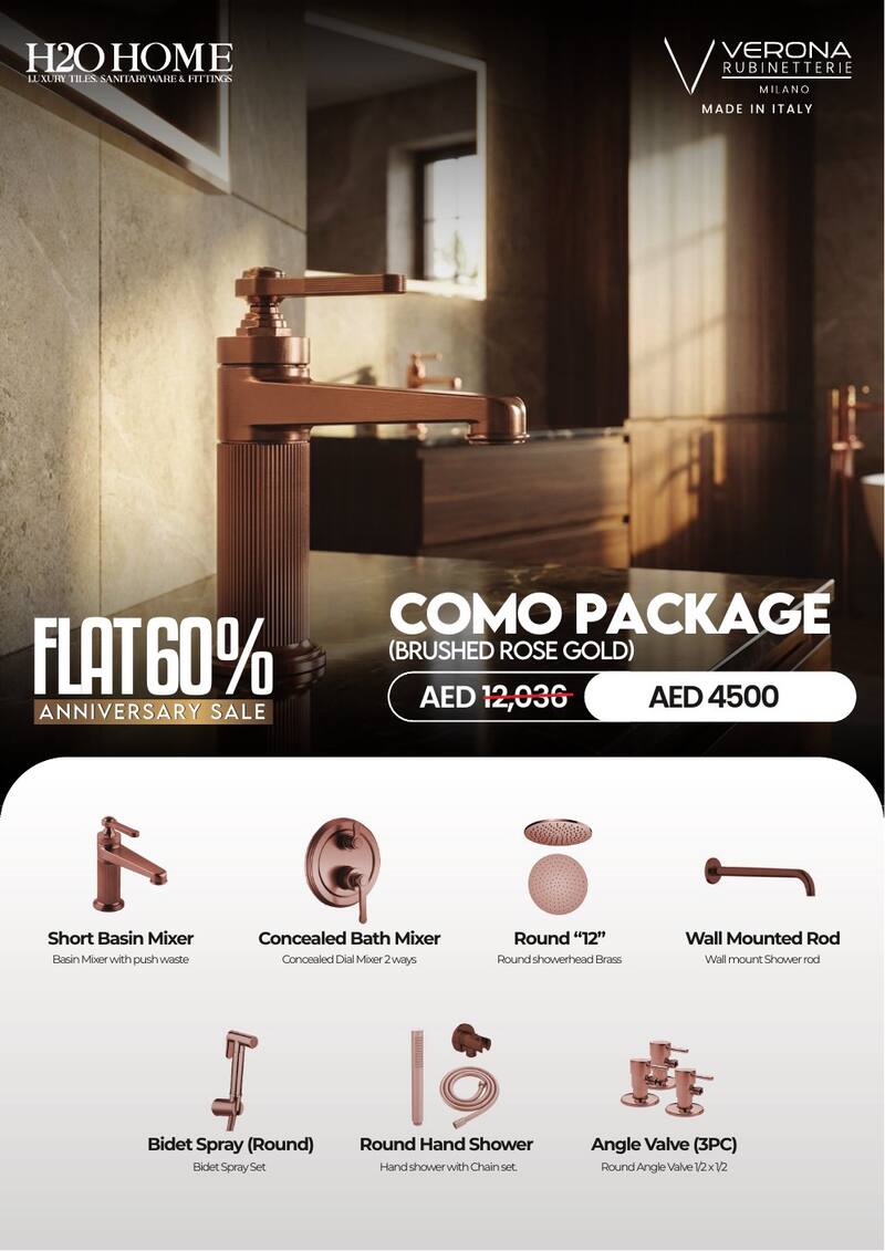 Como brushed rose gold bathroom package